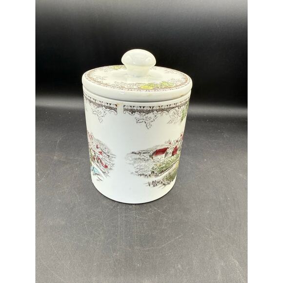 Johnson Bros Friendly Village Multicolor Transferware Lidded Canister - Picture 5 of 8